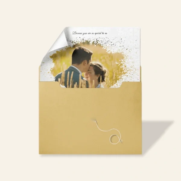 Engagement Invitation Cards — custom greeting cards by Packmio Engagement Invitation Cards opened to show the inside print and construction